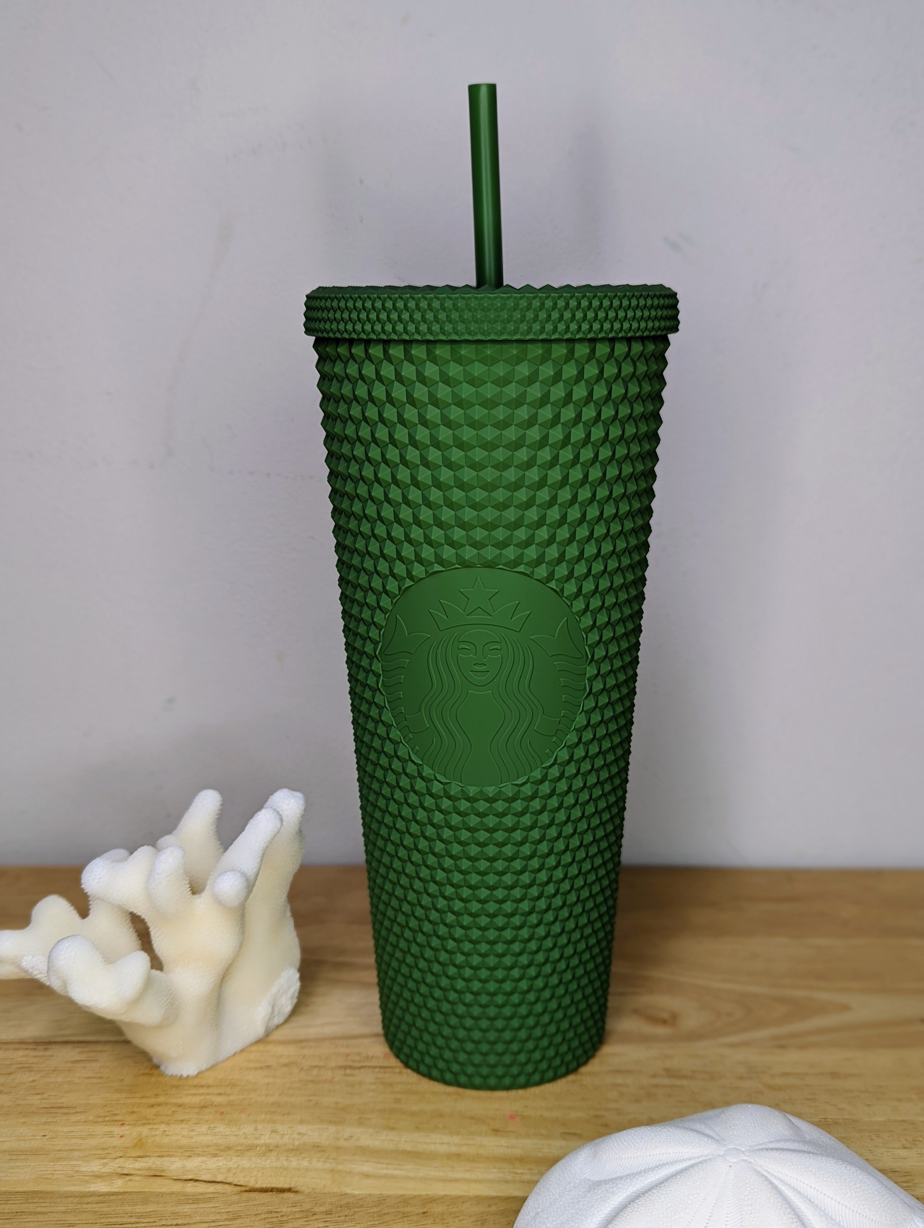 Starbucks Venti Matte Dark Forest Green Gridded Straw Cup, Nwt/new
