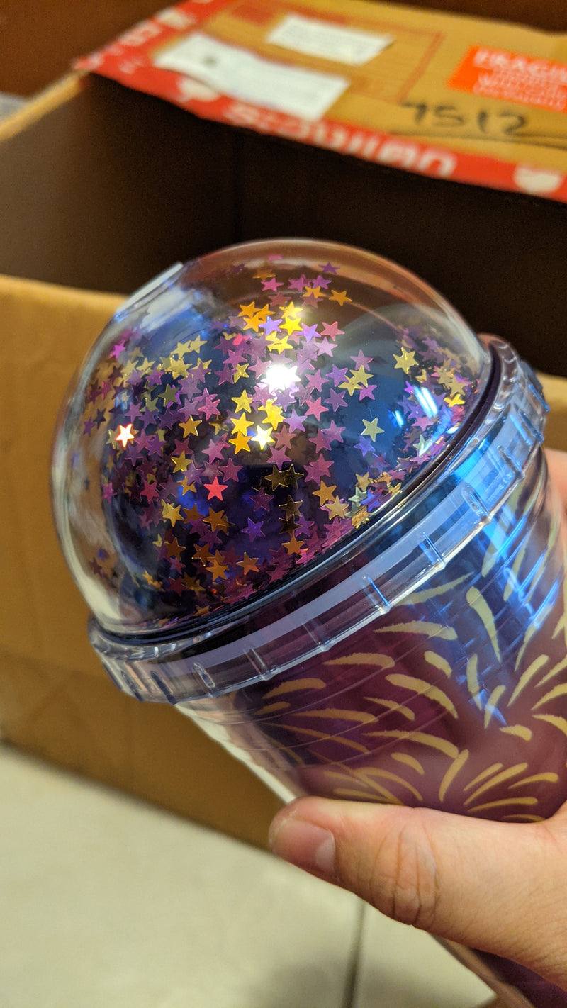 Purple Fireworks Glitter Grande Dome Lid Plastic Tumbler